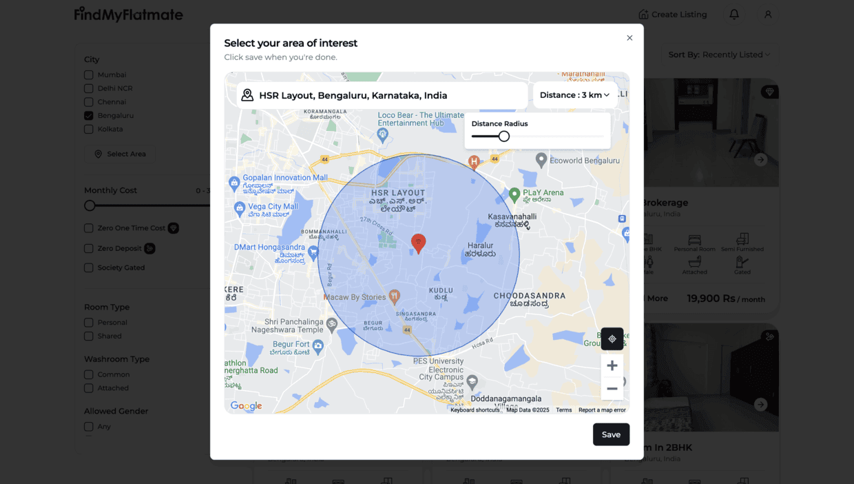 Location-based search to find roommates nearby